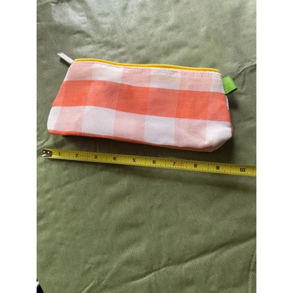 Orange Gingham Mesh Cosmetic Pouch Pencil Pouch Dorm Organizer